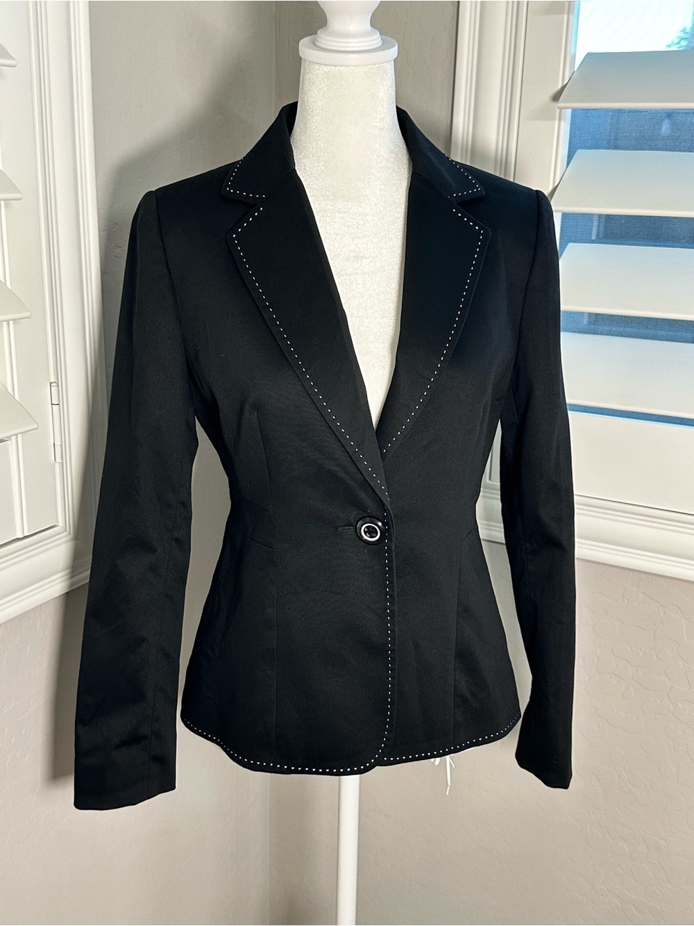 Tahari Black Tailored Blazer with Stud Piped Trim